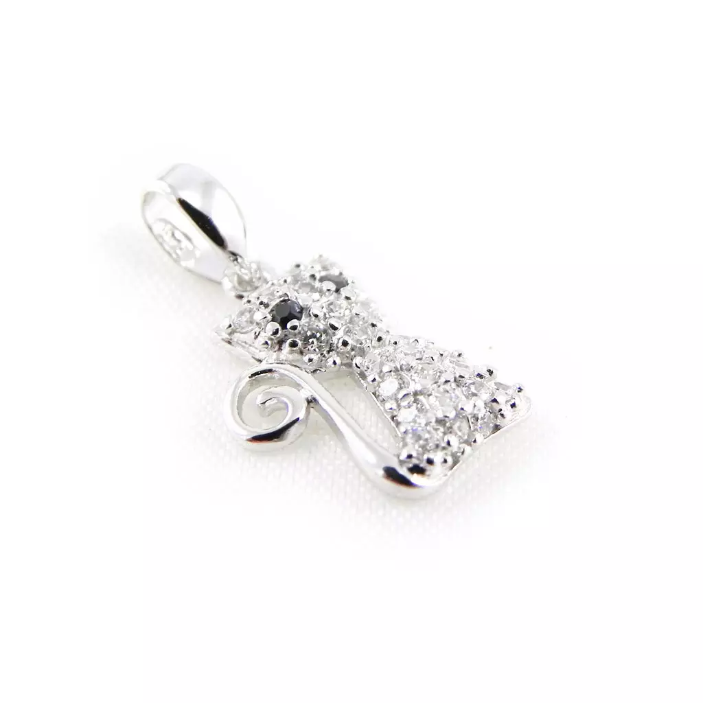 les trésors de lily Pendentif Argent 'Chat Sublime' Blanc [H2646]