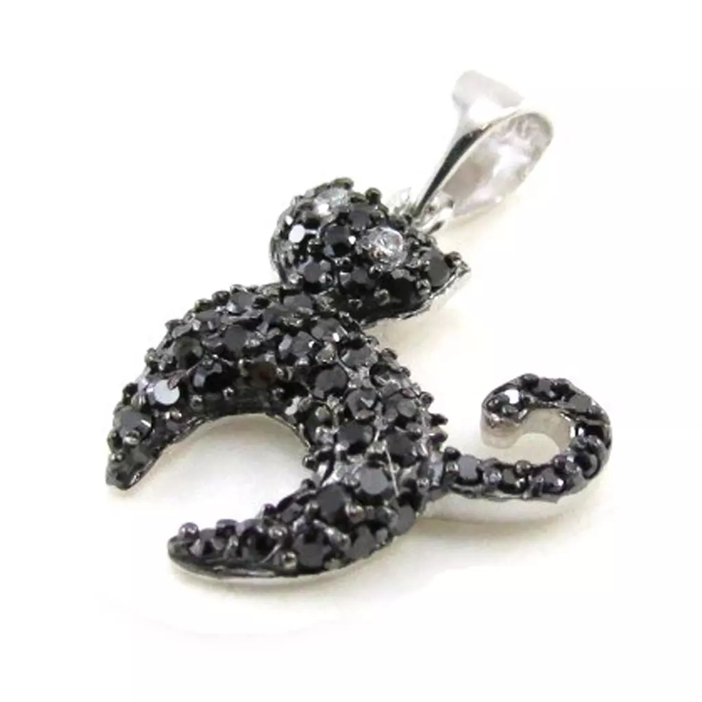 Les Trésors De Lily Pendentif Argent 'Chat Sublime' Noir Argenté (rhodié) 15x14 Mm [G2822]