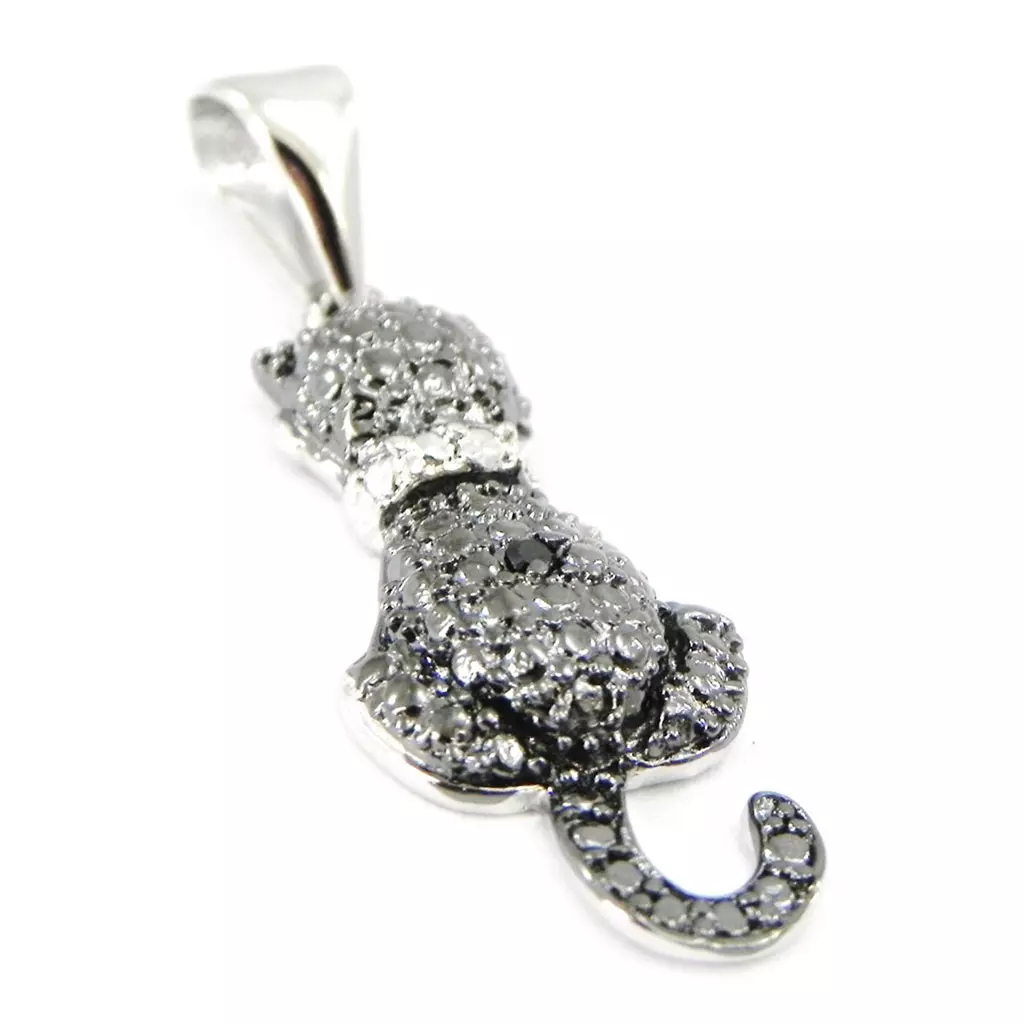 Les Trésors De Lily Pendentif Argent 'Chat Sublime' Noir Blanc (rhodié) 20x13 Mm [I3968]