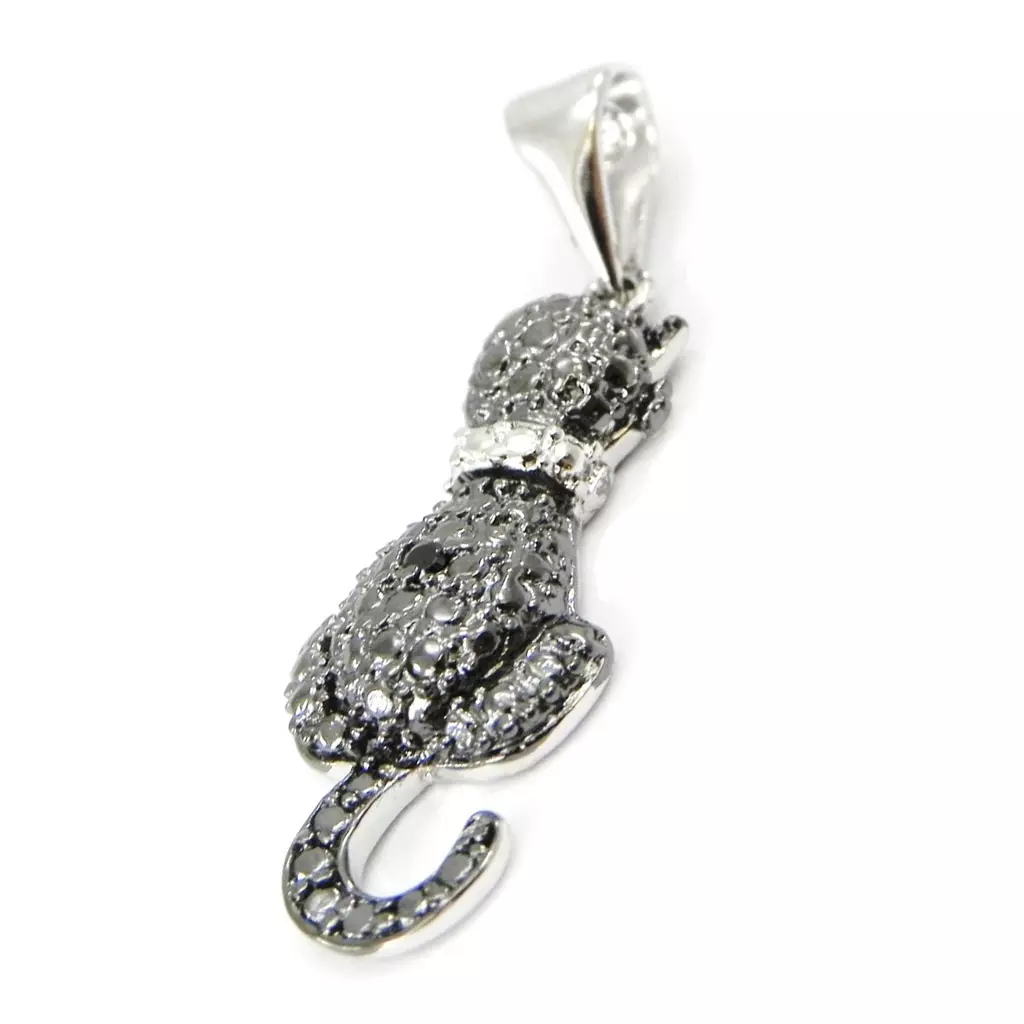 Les Trésors De Lily Pendentif Argent 'Chat Sublime' Noir Blanc (rhodié) 20x13 Mm [I3968]