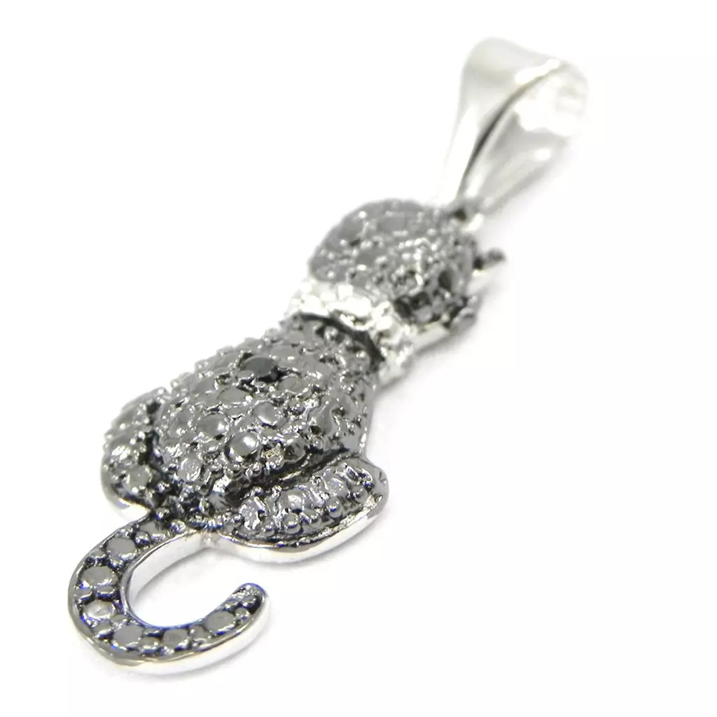 les trésors de lily Pendentif Argent 'Chat Sublime' noir blanc (rhodié) 20x13 mm [I3968]