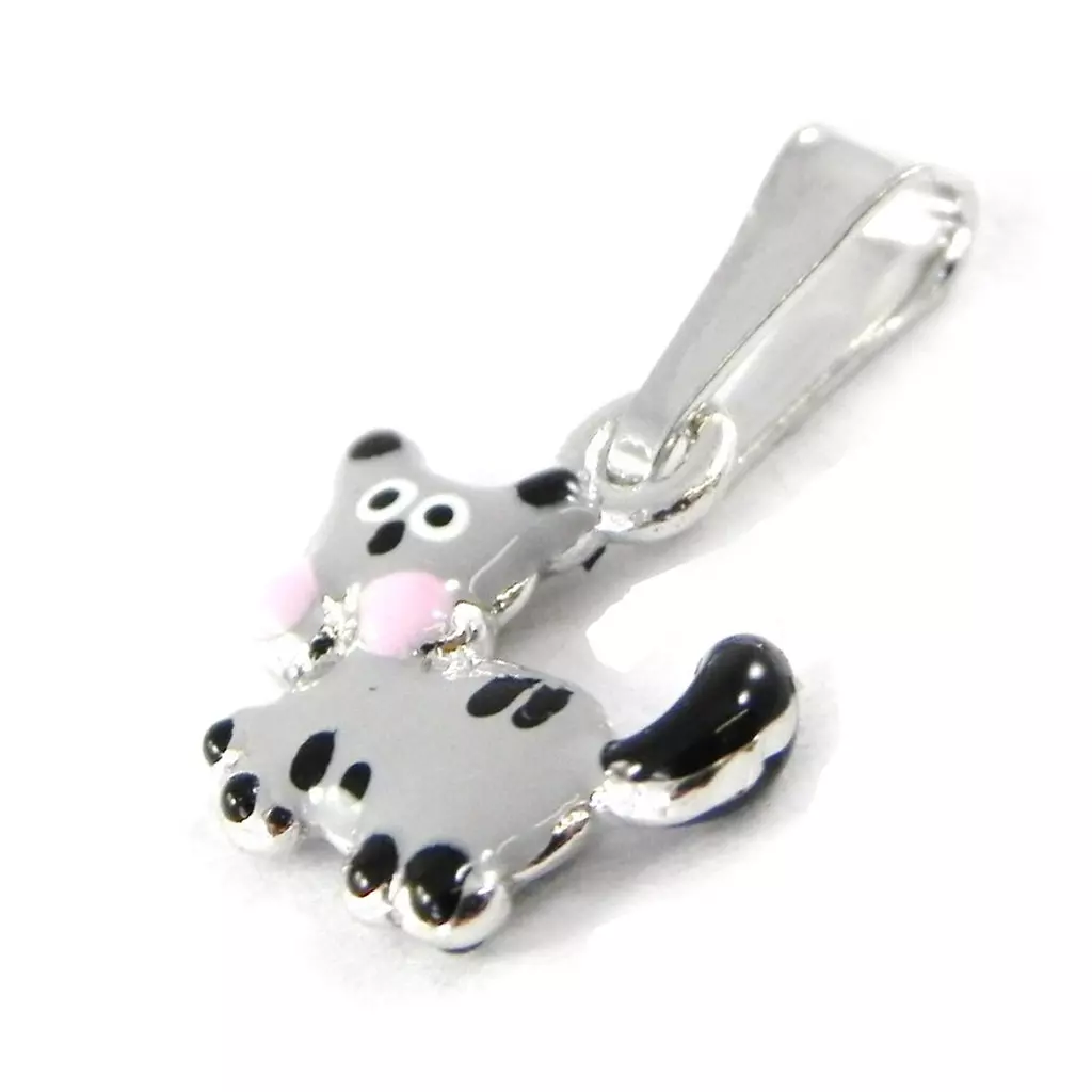 Les Trésors De Lily Pendentif Argent 'Chat Tigré' Gris 8x11 Mm [H9167]