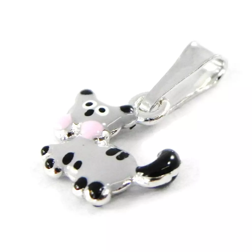 les trésors de lily Pendentif Argent 'Chat Tigré' gris 8x11 mm [H9167]