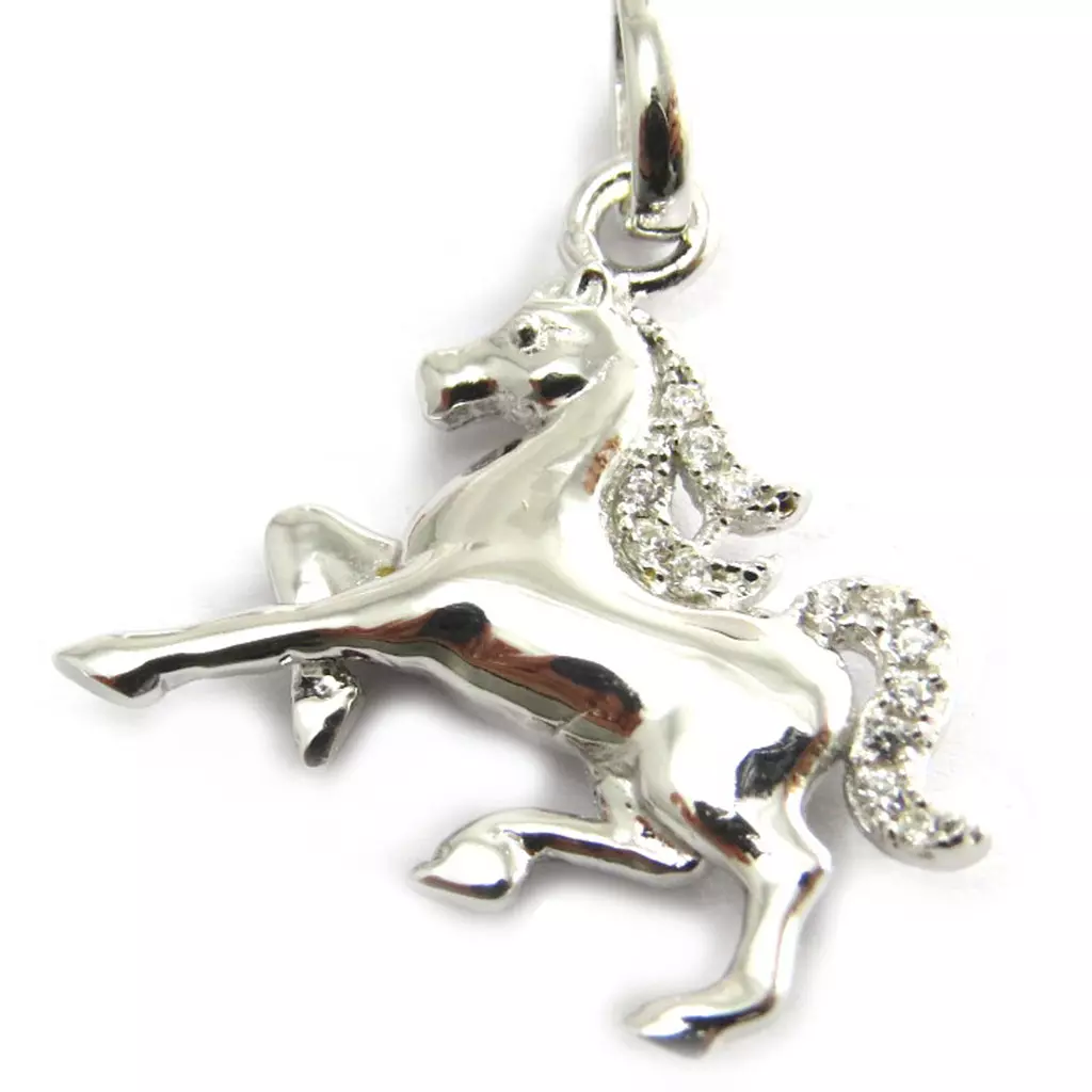 les trésors de lily Pendentif Argent 'Cheval' blanc (rhodié) 17x15 mm [N2975]