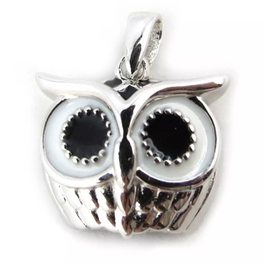 les trésors de lily Pendentif Argent 'Chouette' noir blanc argenté [N0335]
