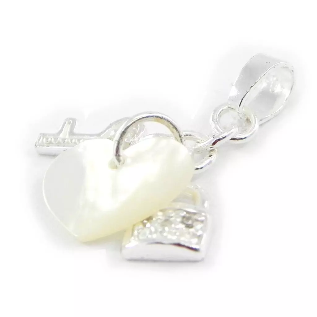 Les Trésors De Lily Pendentif Argent 'Clé De L'Amour' Blanc Argenté 25 Mm [G1641]