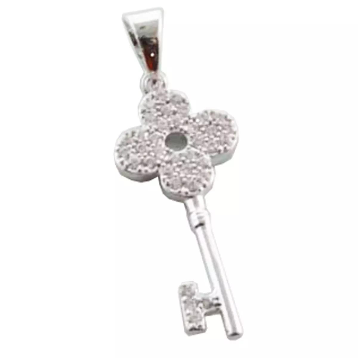 les trésors de lily Pendentif Argent 'Clé de la Chance' blanc argenté (rhodié) 26x12 mm [N4036]