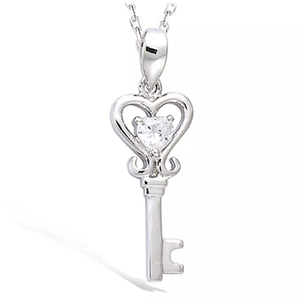 les trésors de lily Pendentif Argent 'Clé du bonheur' blanc argenté (love) 24x10 mm (rhodié) [N4039]