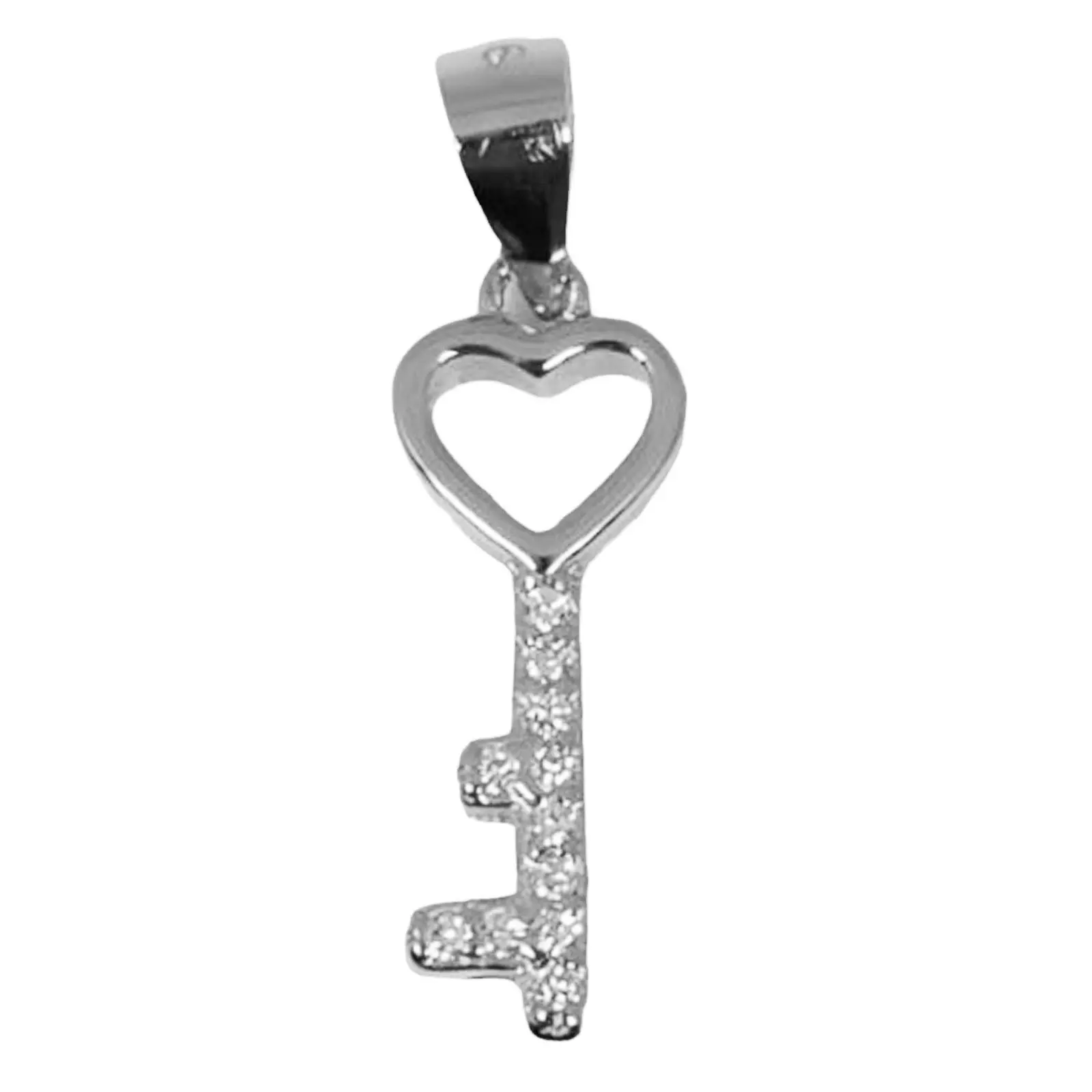 les trésors de lily Pendentif Argent 'Clé du bonheur' blanc argenté (rhodié) 16x7 mm [S0749]