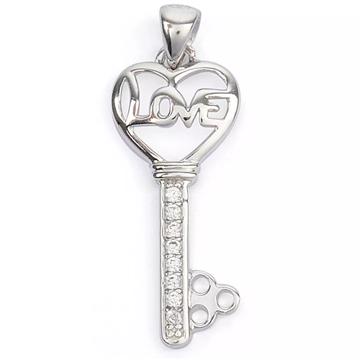 les trésors de lily Pendentif argent 'Clé du bonheur' blanc argenté rhodié (love) 25x12 mm [Q9408]