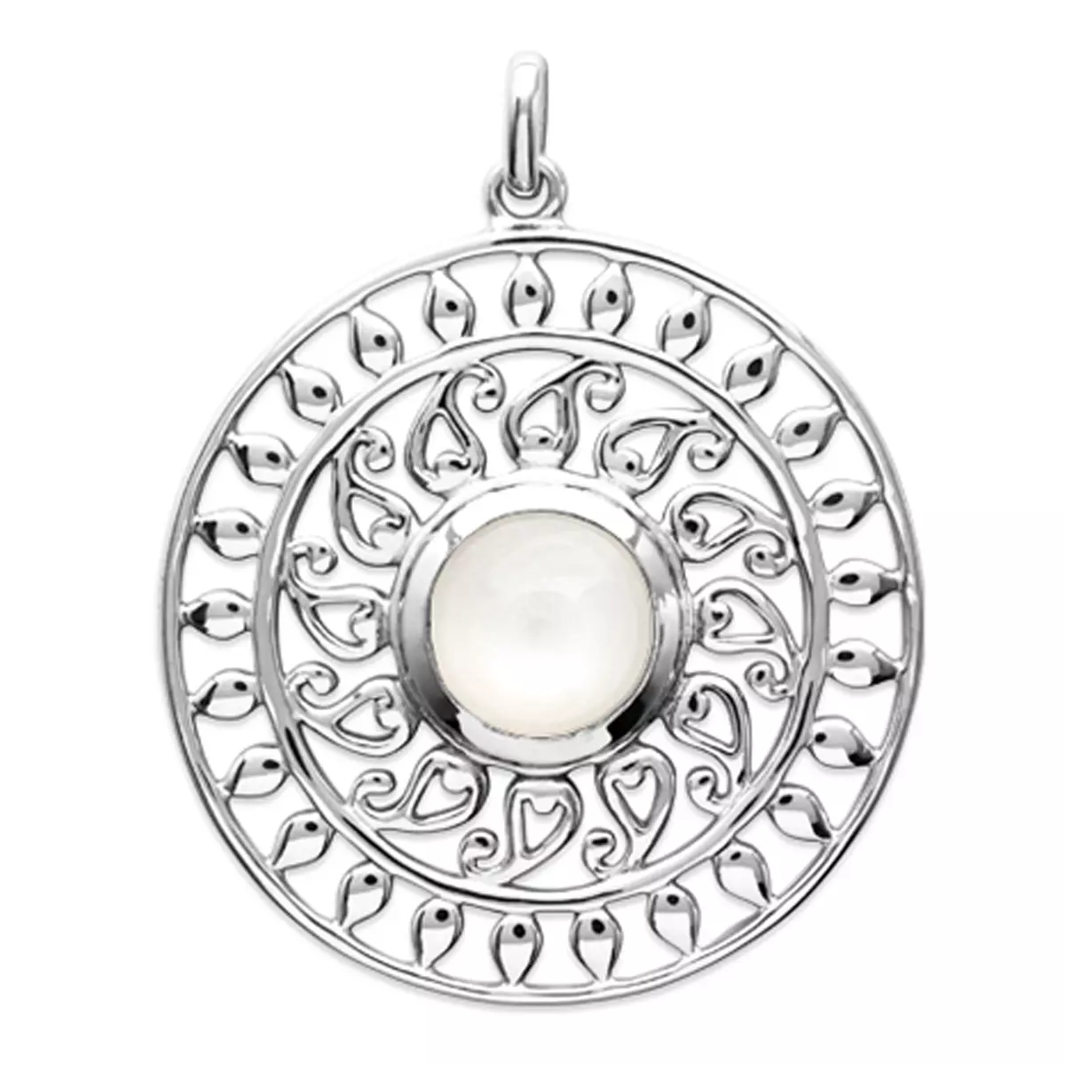 les trésors de lily Pendentif Argent 'Cléopatra' pierre de lune argenté (rhodié) 30 mm [Q6638]