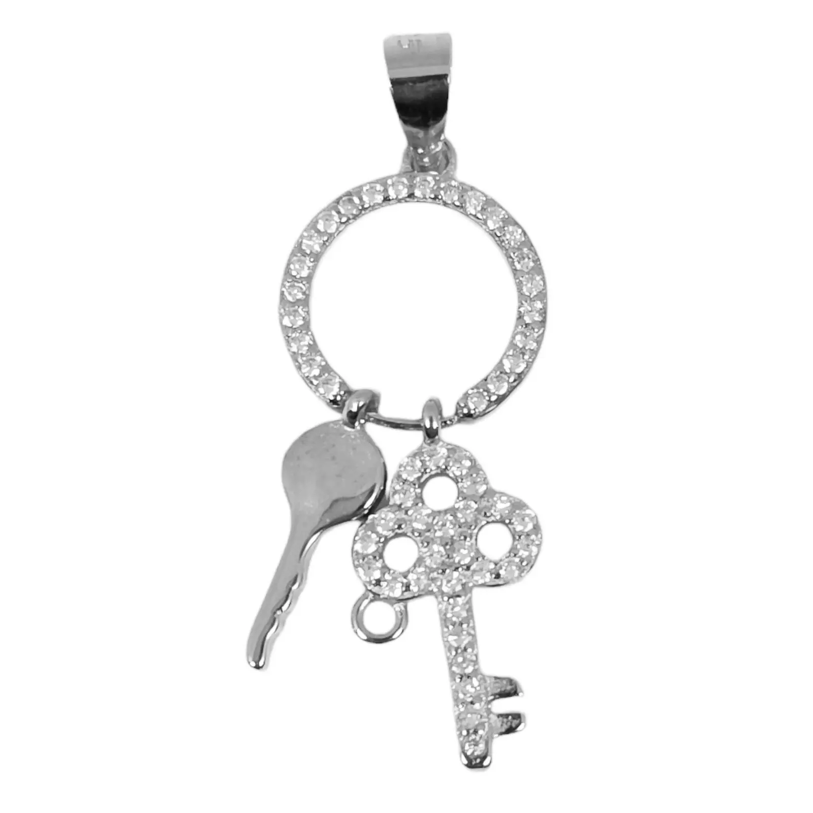 les trésors de lily Pendentif Argent 'Clés du Bonheur' blanc argenté (rhodié) 25x10 mm [S0753]
