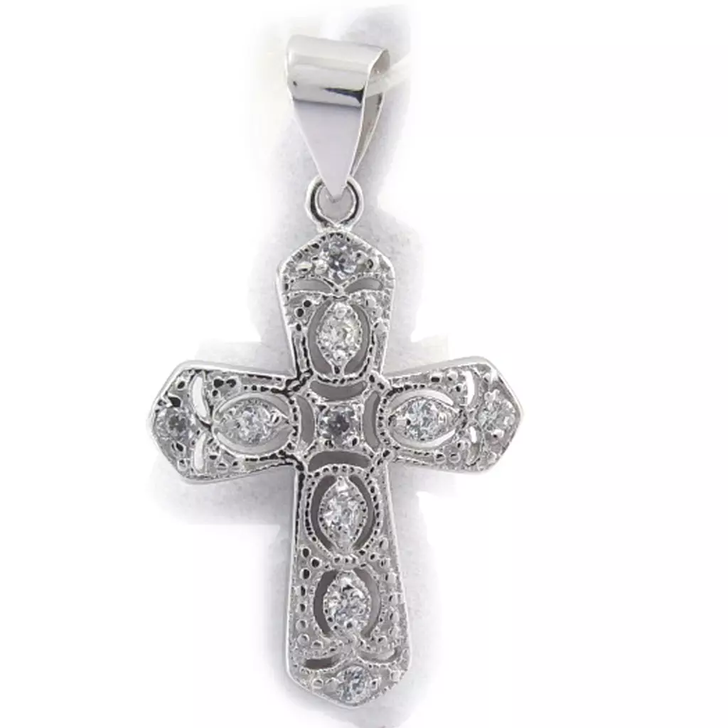 Les Trésors De Lily Pendentif Argent 'Croix Baroque' Blanc [J9524]