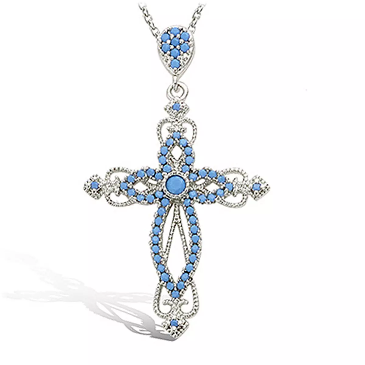 les trésors de lily Pendentif Argent 'Croix Baroque' turquoise argenté (rhodié) 39x21 mm [P1183]