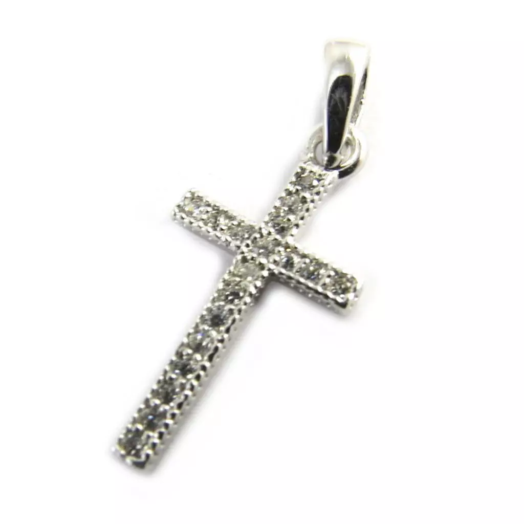 Les Trésors De Lily Pendentif Argent 'Croix' Blanc Argenté 20x8 Mm [M1696]