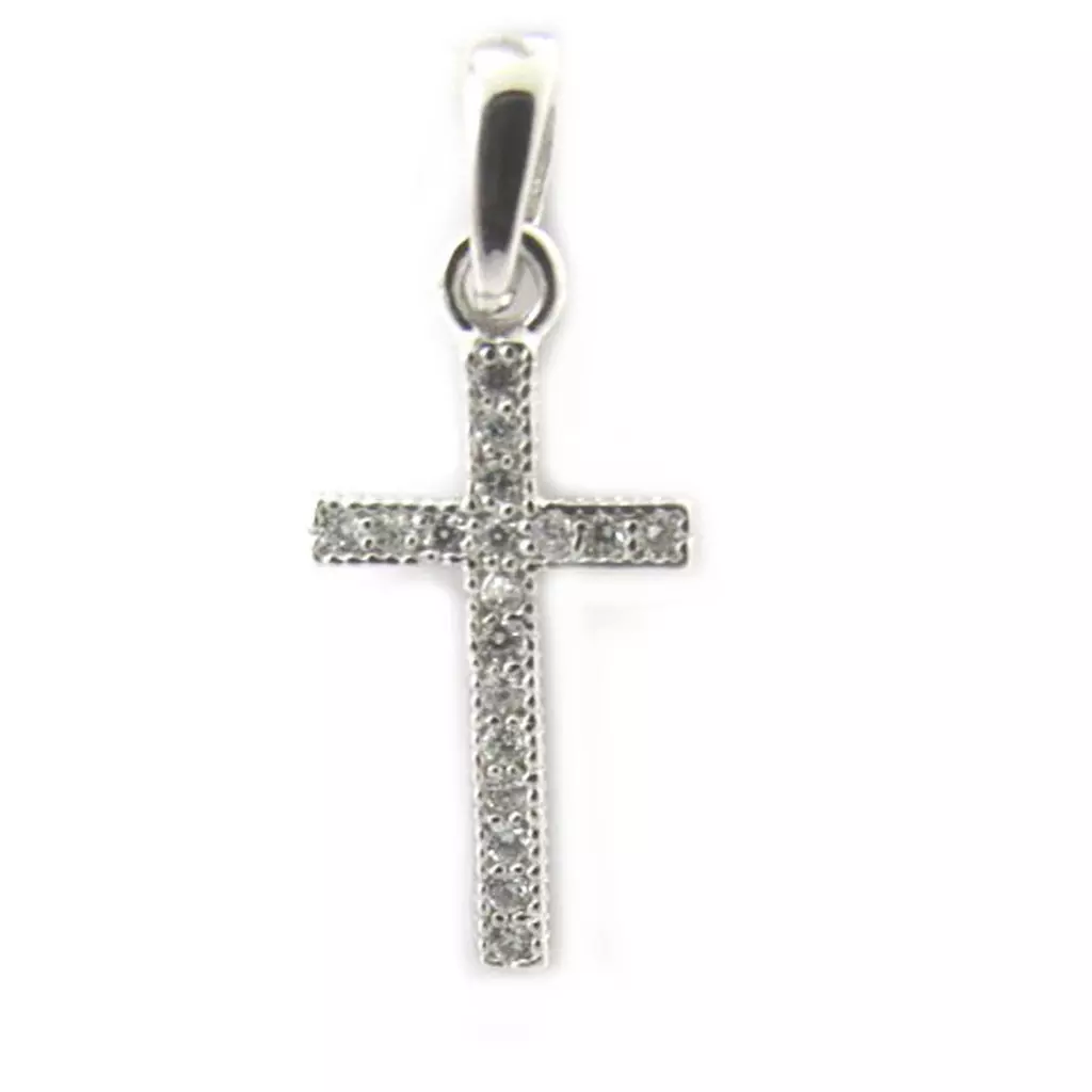 Les Trésors De Lily Pendentif Argent 'Croix' Blanc Argenté 20x8 Mm [M1696]