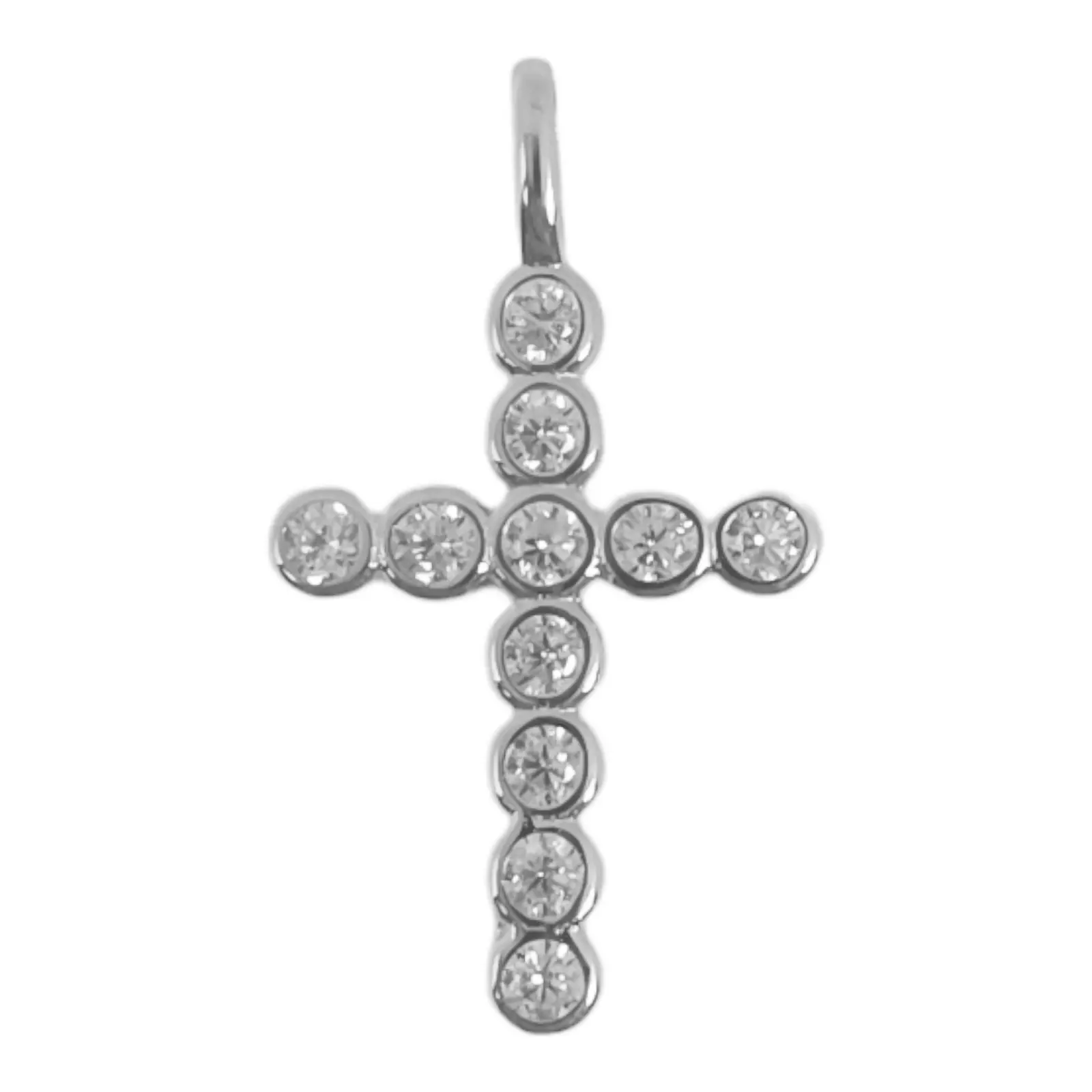 les trésors de lily Pendentif argent 'Croix' blanc argenté (rhodié) 15x10 mm [S0596]