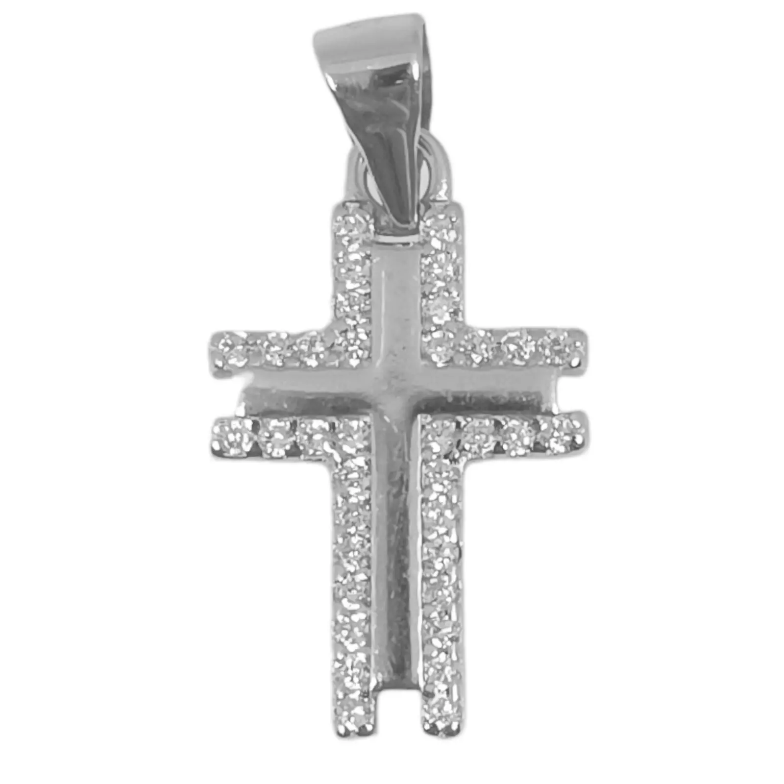 les trésors de lily Pendentif argent 'Croix' blanc argenté (rhodié) 15x11 mm [S0602]