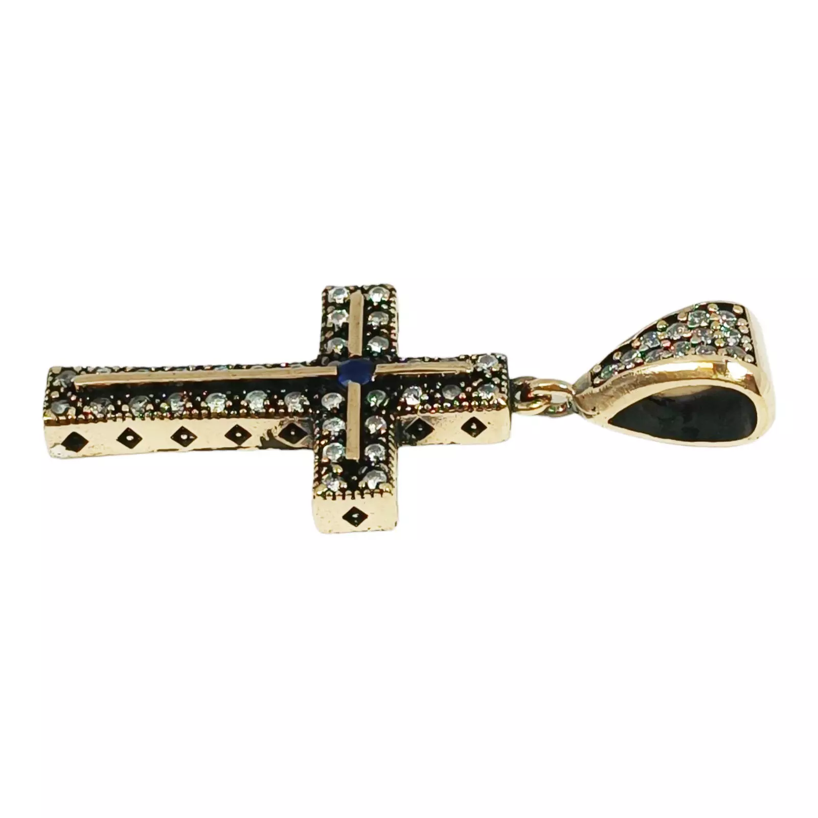 Les Trésors De Lily Pendentif Argent 'Croix' Bleu Blanc Doré 29x19 Mm [S0803]