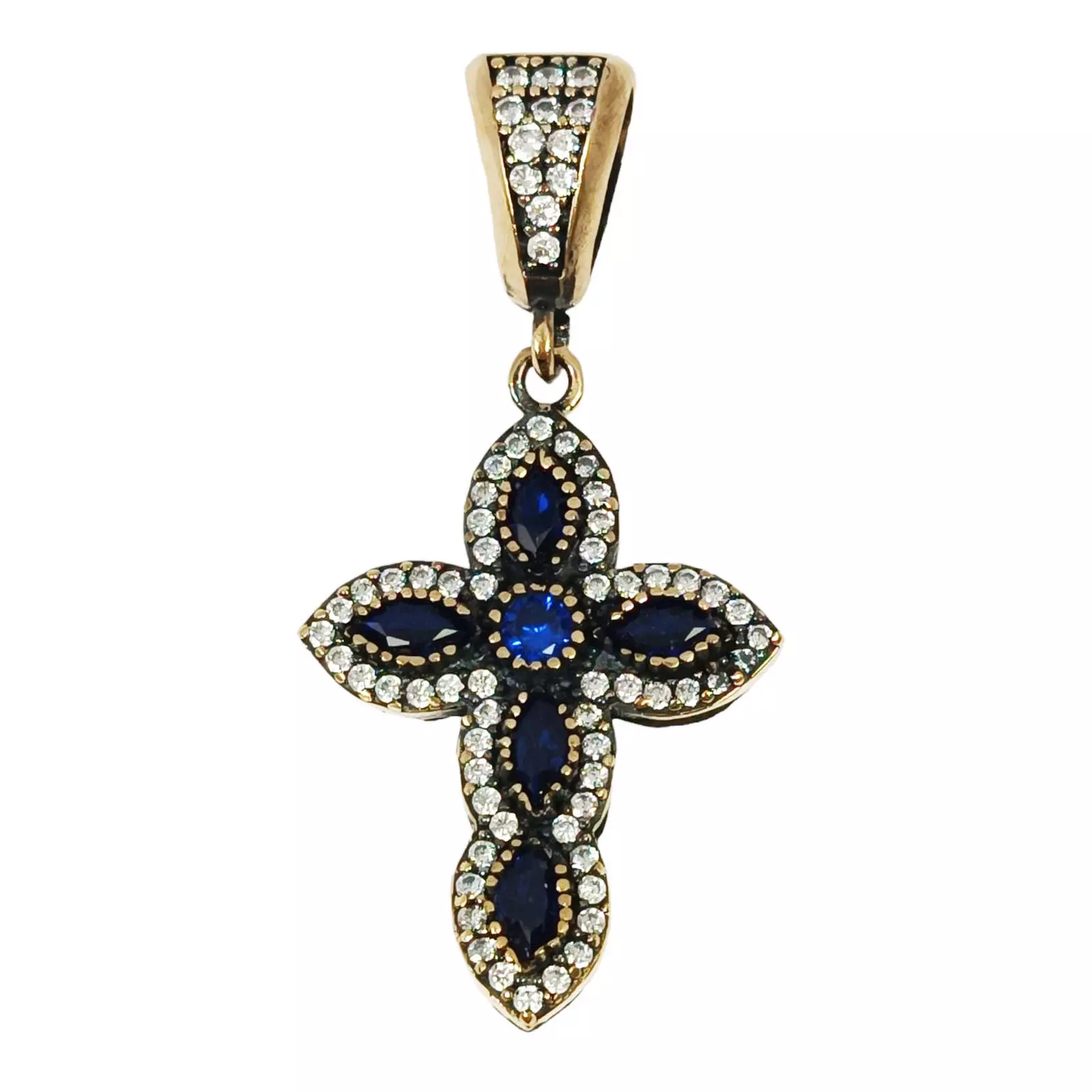 les trésors de lily Pendentif Argent 'Croix' bleu doré 28x22 mm [S0798]