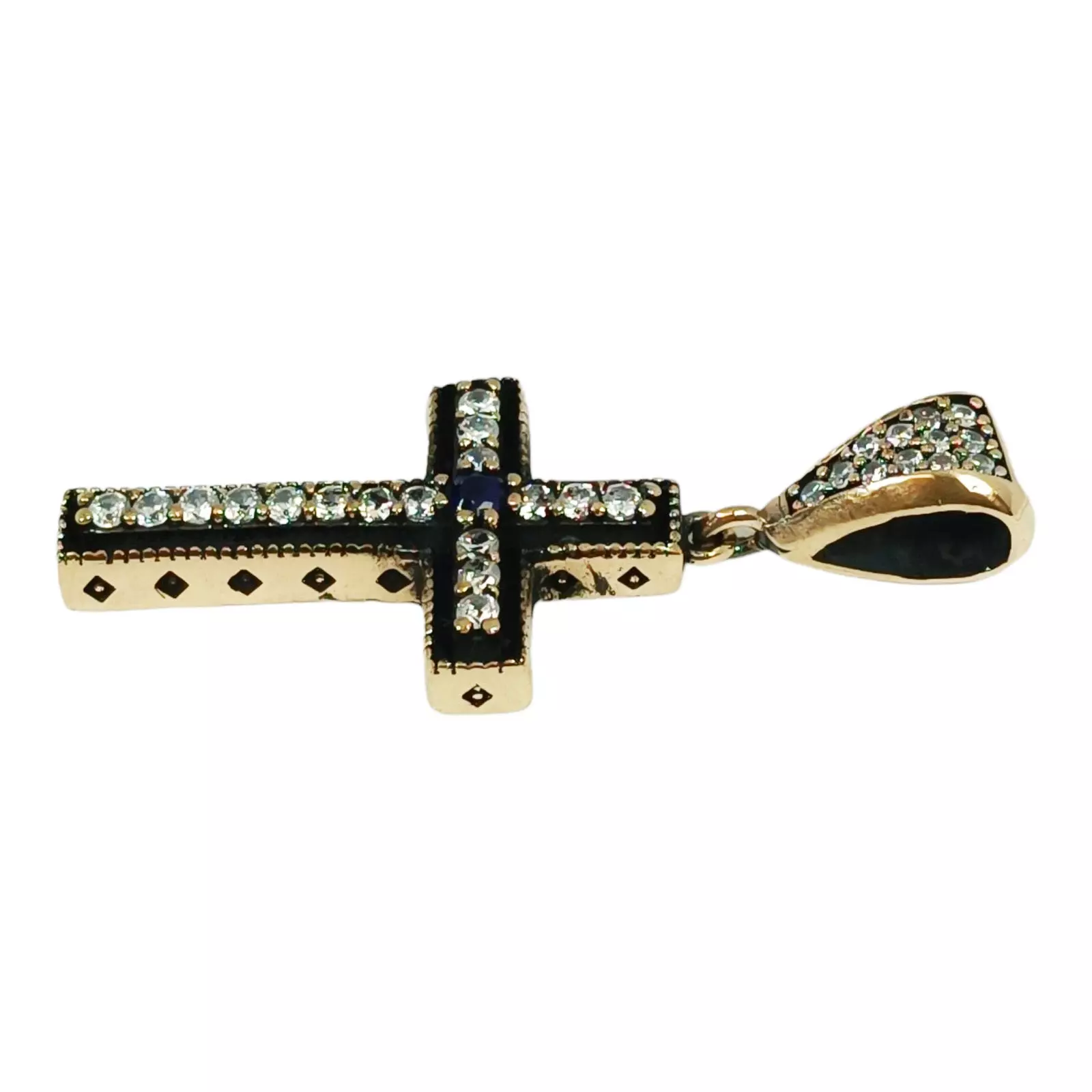 Les Trésors De Lily Pendentif Argent 'Croix' Bleu Doré 30x18 Mm [S0800]