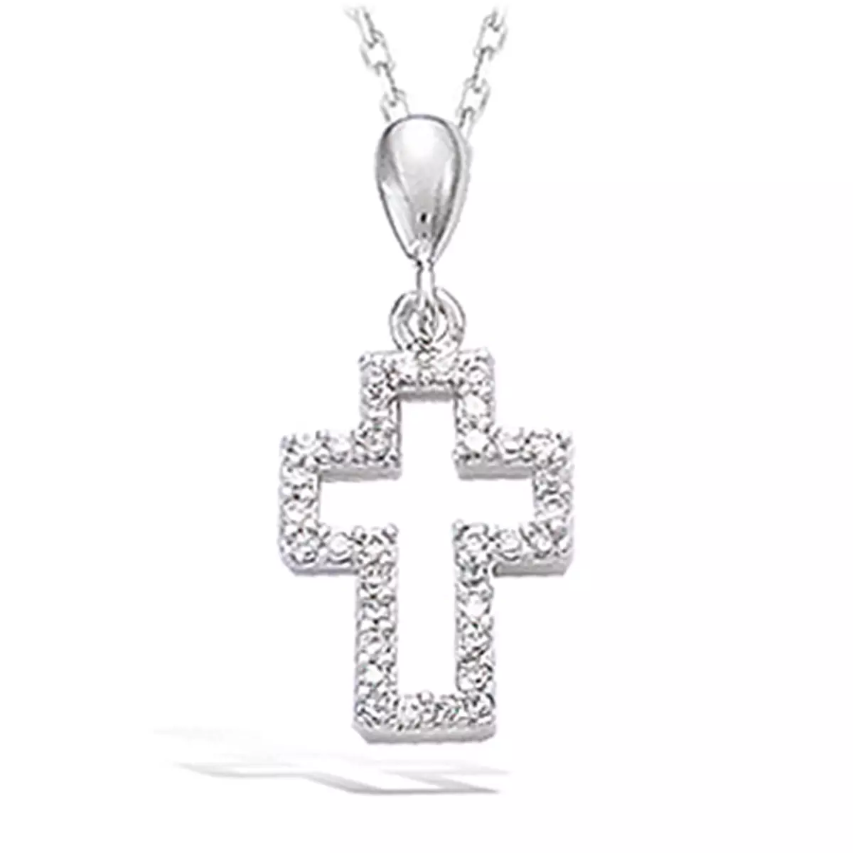 les trésors de lily Pendentif Argent 'Croix de Cristal' blanc argenté (rhodié) 20x10 mm [K2569]