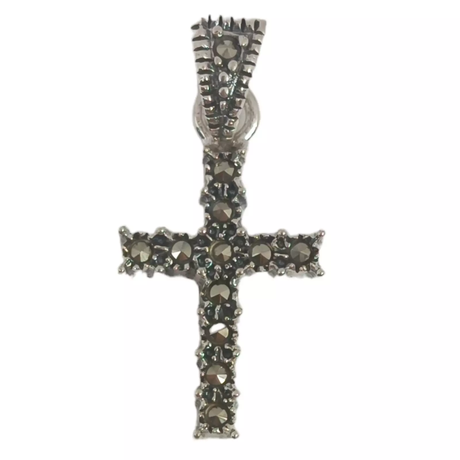 Les Trésors De Lily Pendentif Argent 'Croix' Gris Marcassite Argenté 16x12 Mm [S0576]