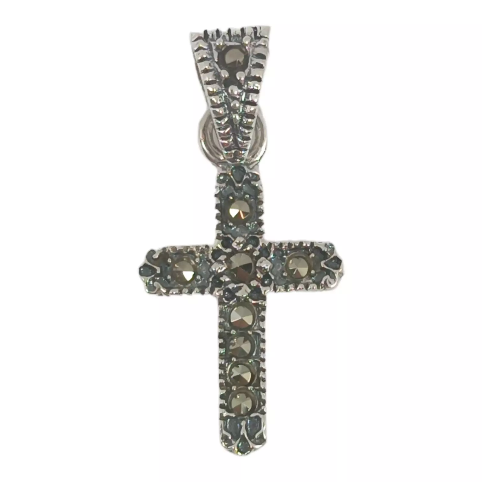Les Trésors De Lily Pendentif Argent 'Croix' Gris Marcassite Argenté 16x12 Mm [S0577]