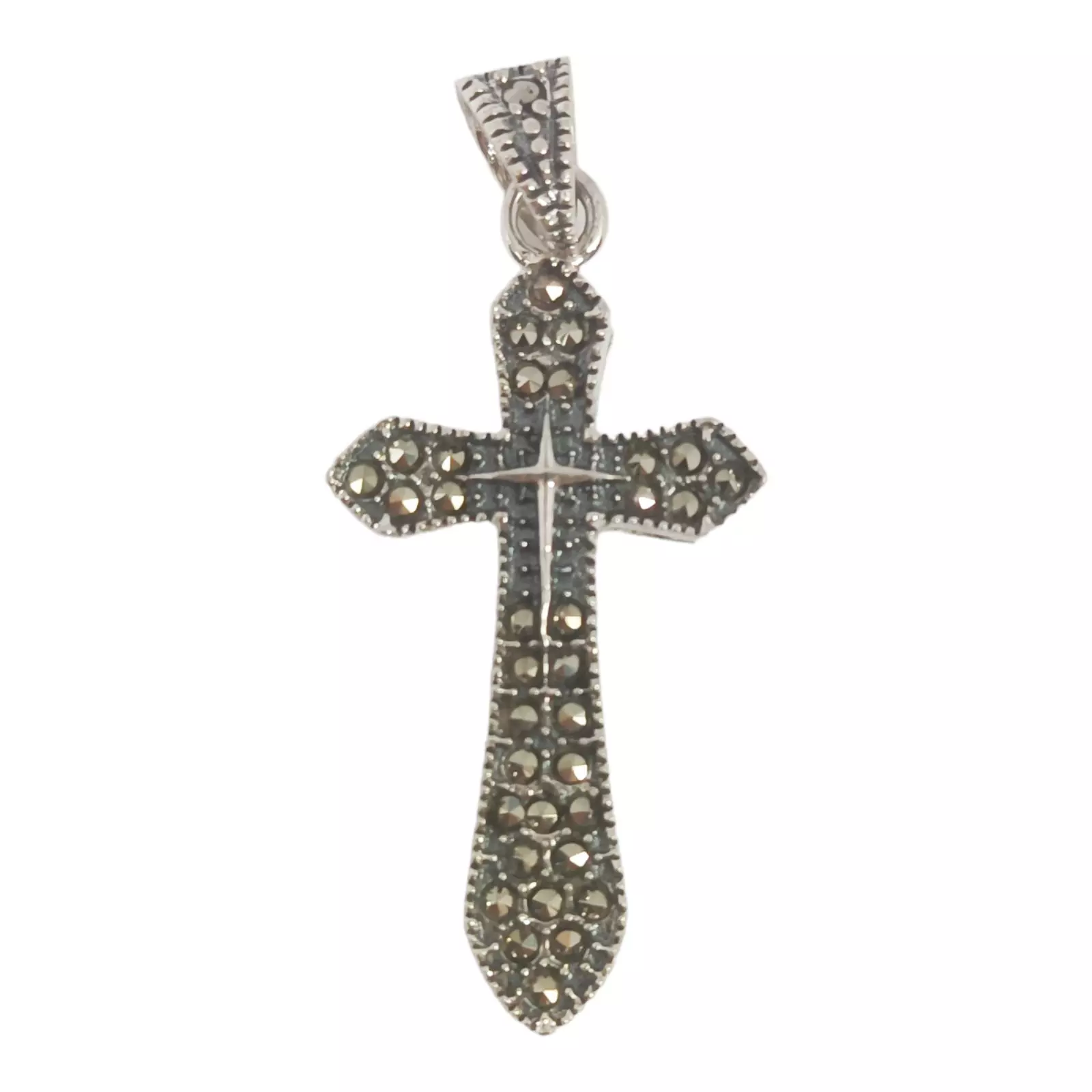 les trésors de lily Pendentif Argent 'Croix' gris marcassite argenté 27x16 mm [S0572]