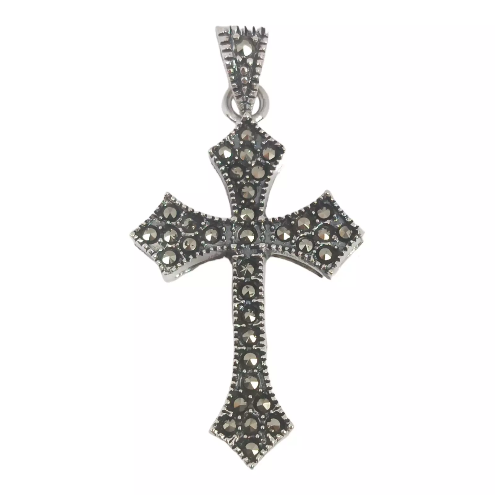 Les Trésors De Lily Pendentif Argent 'Croix' Gris Marcassite Argenté 28x19 Mm [S0571]