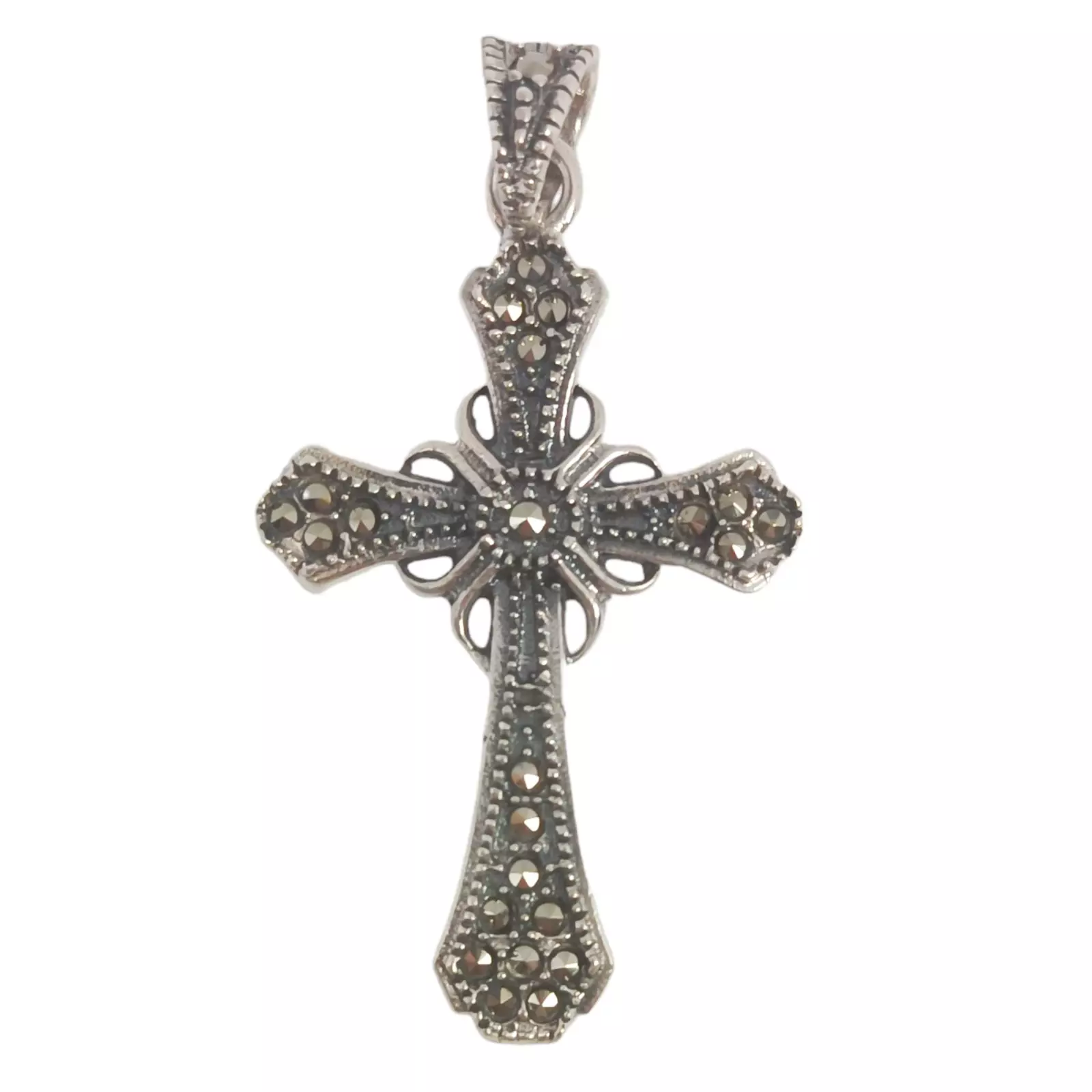 Les Trésors De Lily Pendentif Argent 'Croix' Gris Marcassite Argenté 30x20 Mm [S0573]