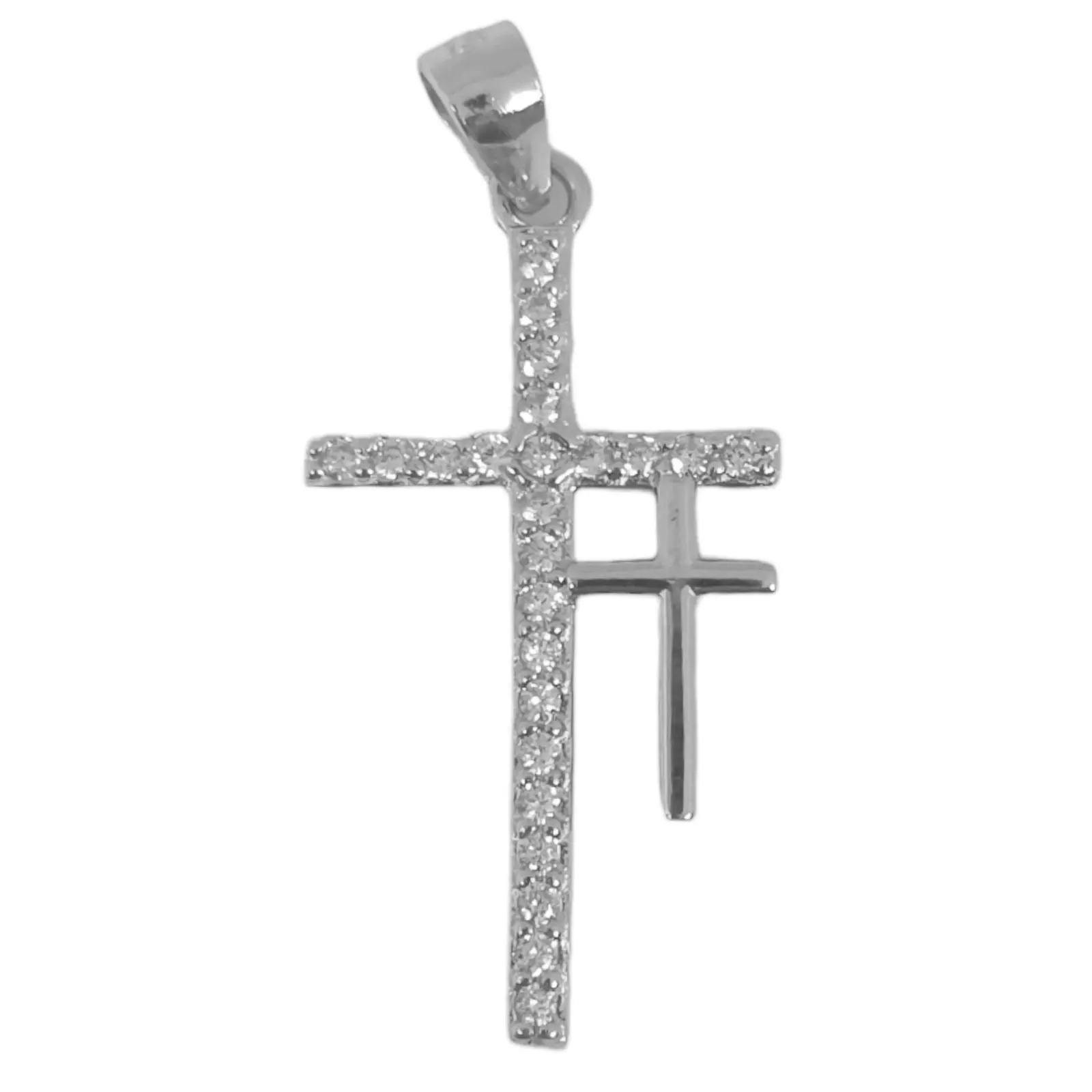 les trésors de lily Pendentif Argent 'Croix' noir blanc argenté (rhodié) 20x12 mm [S0590]
