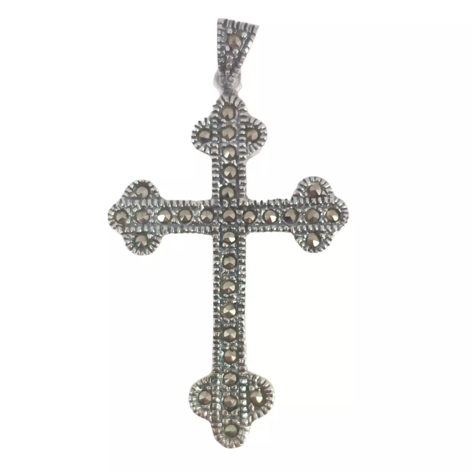 Les Trésors De Lily Pendentif Argent 'Croix Orthodoxe' Marcassite Argenté Vieilli 38x25 Mm [S0566]