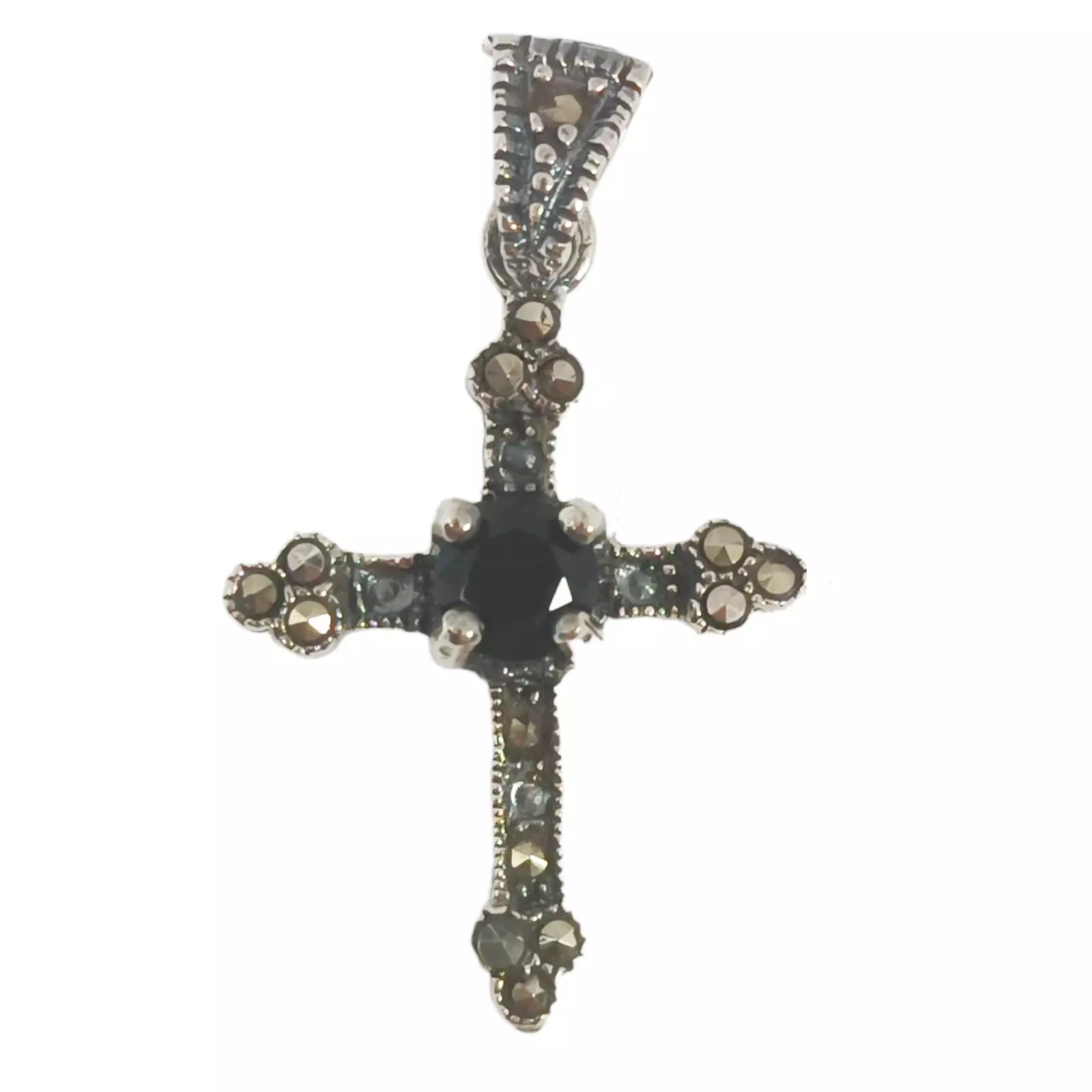 Les Trésors De Lily Pendentif Argent 'Croix Orthodoxe' Noir Marcassite Argenté Vieilli 20x16 Mm [S0570]