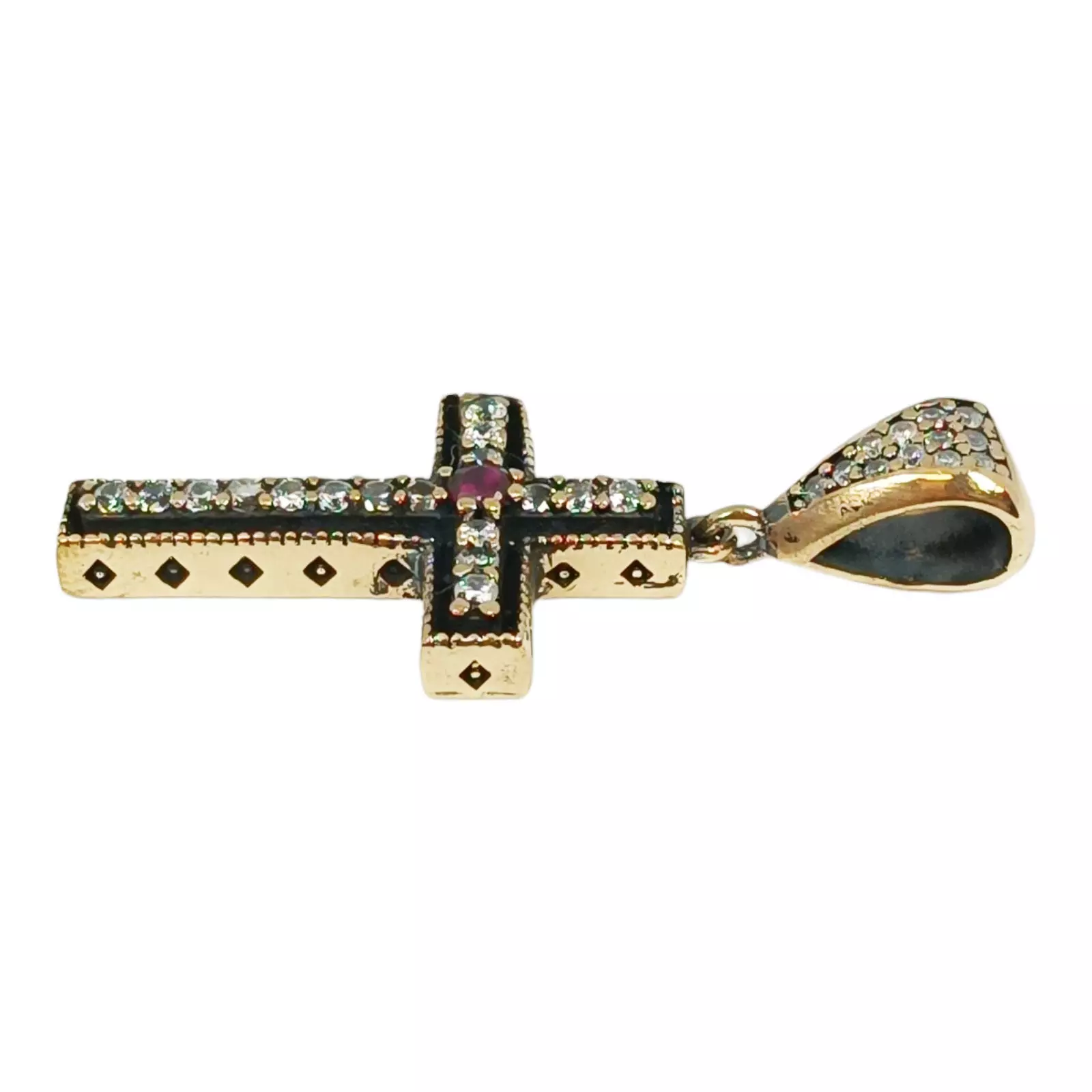 Les Trésors De Lily Pendentif Argent 'Croix' Rouge Doré 30x18 Mm [S0801]
