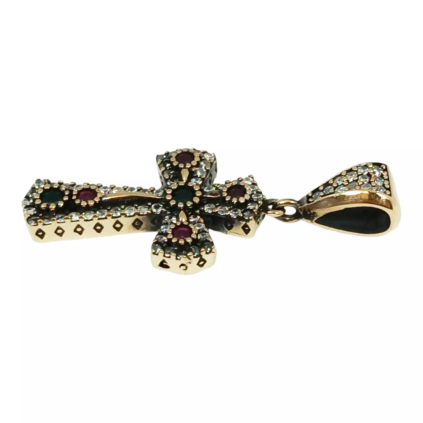 Les Trésors De Lily Pendentif Argent 'Croix' Rouge Vert Doré 28x20 Mm [S0804]