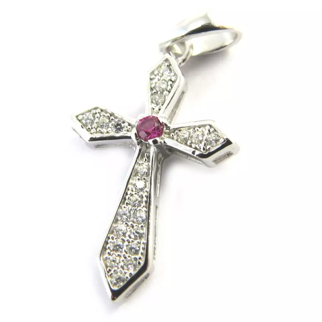 Les Trésors De Lily Pendentif Argent 'Croix' Rubis Blanc [M1765]
