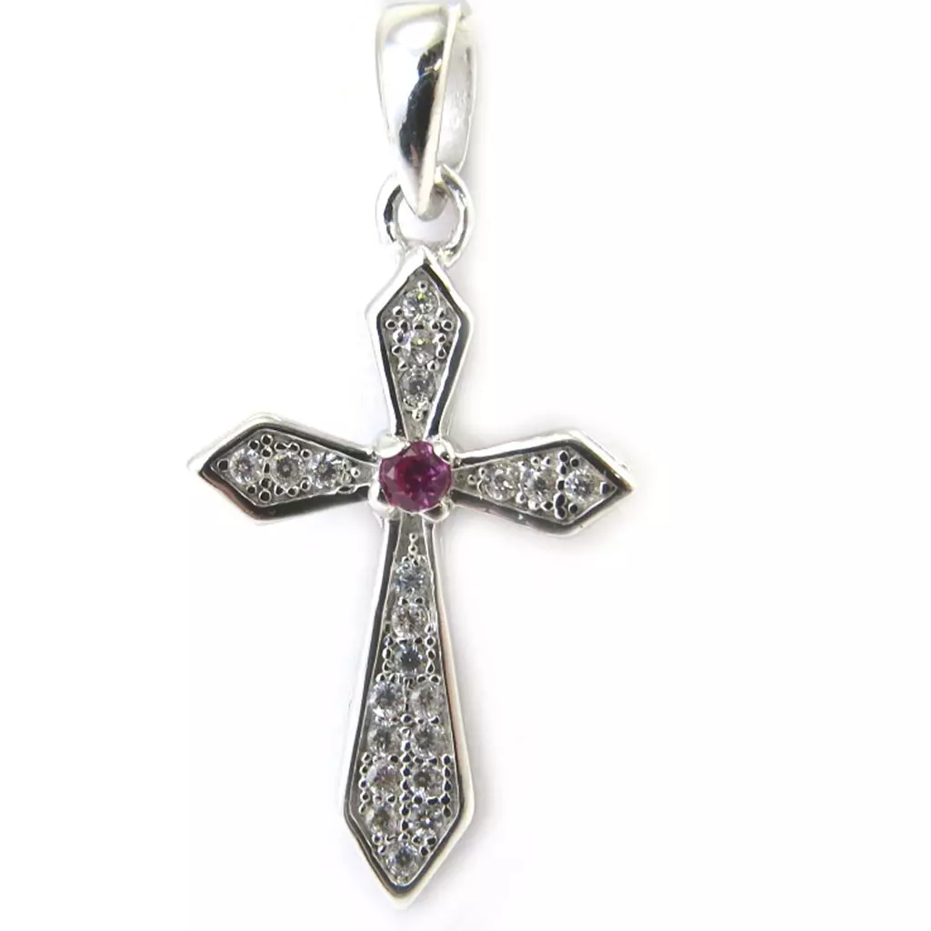 Les Trésors De Lily Pendentif Argent 'Croix' Rubis Blanc [M1765]