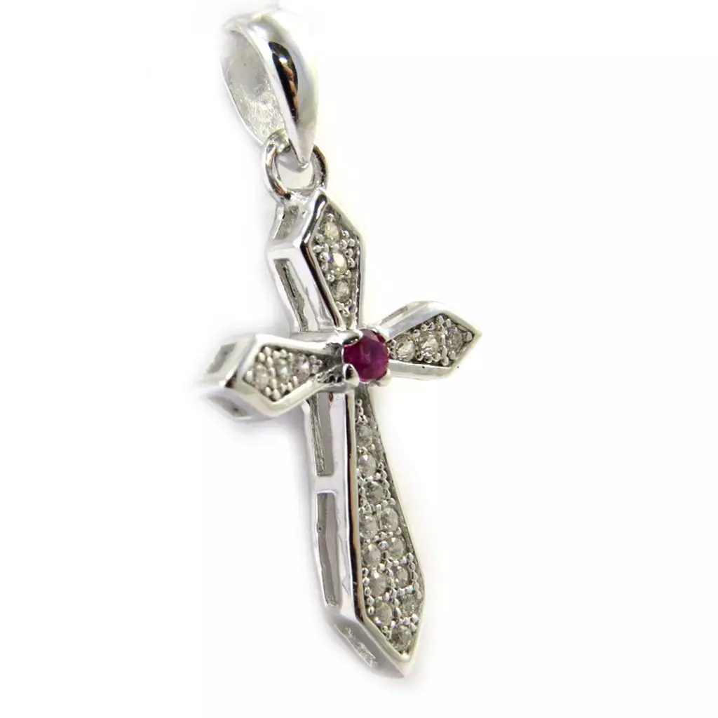 Les Trésors De Lily Pendentif Argent 'Croix' Rubis Blanc [M1765]