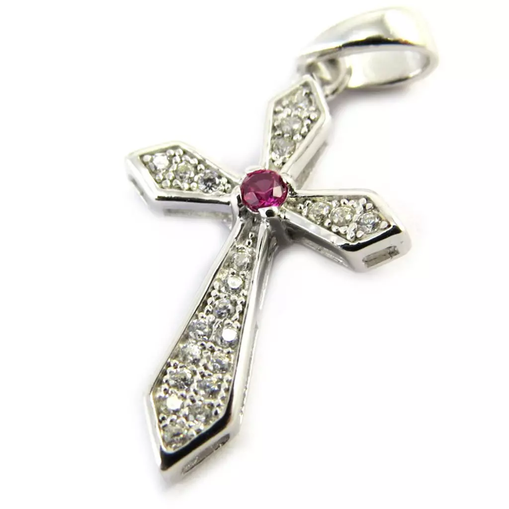les trésors de lily Pendentif Argent 'Croix' rubis blanc [M1765]