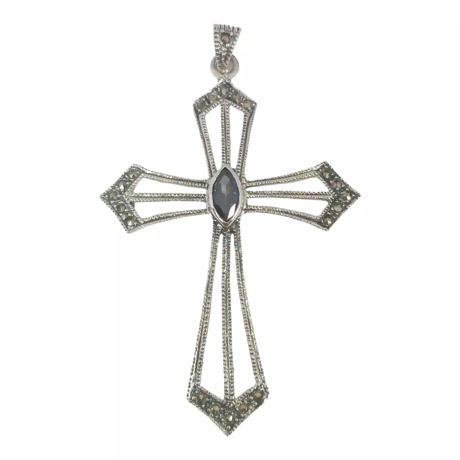 les trésors de lily Pendentif Argent 'Croix' violet gris marcassite argenté 55x38 mm [S0565]