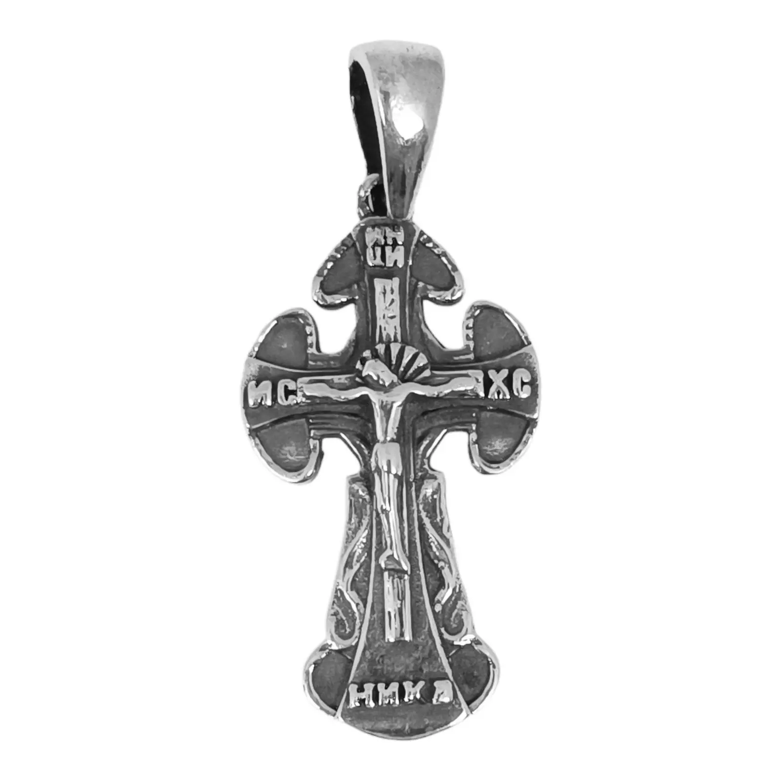 les trésors de lily Pendentif Argent 'Crucifix' argenté vieilli (orthodoxe) 23x14 mm [S0452]