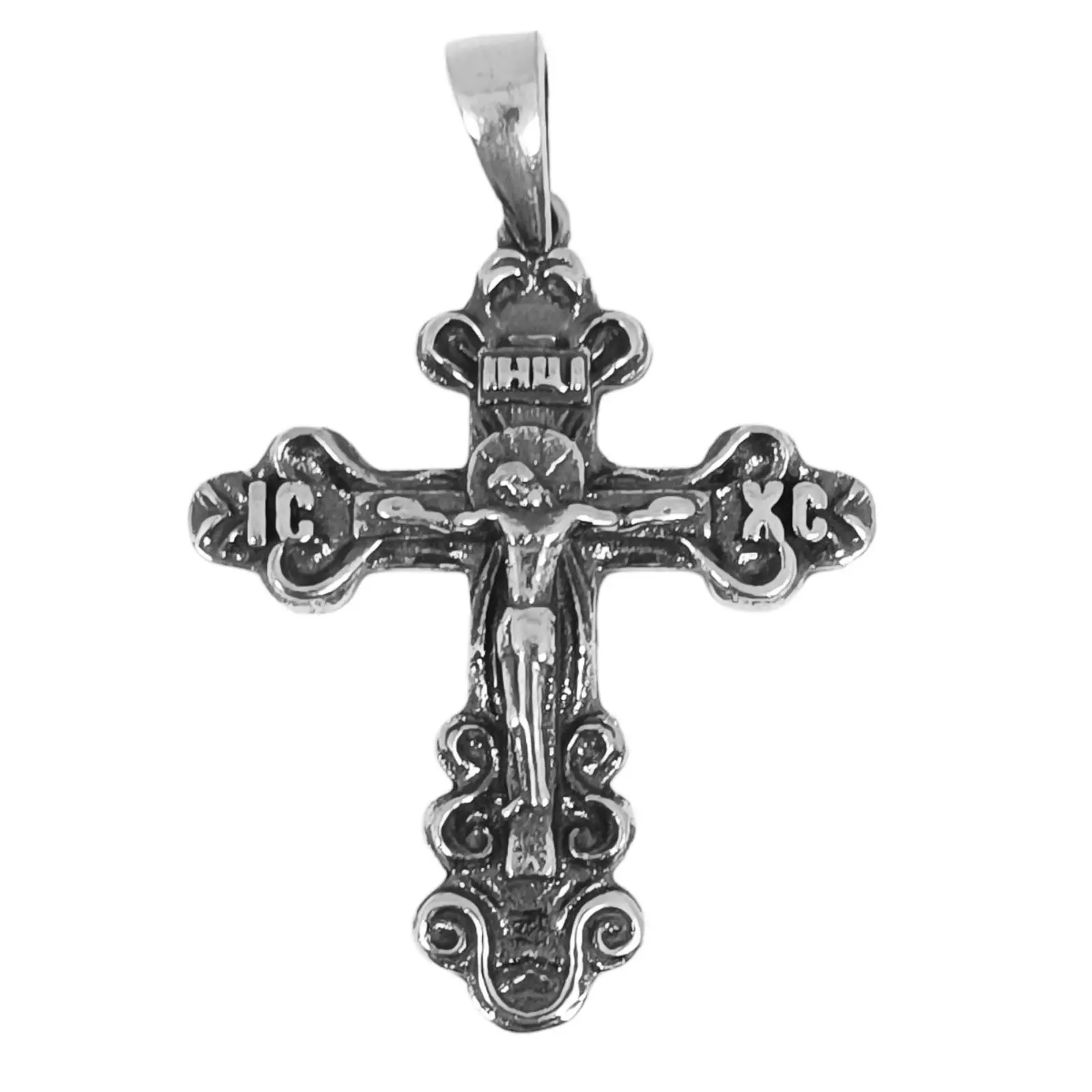 les trésors de lily Pendentif Argent 'Crucifix' argenté vieilli (orthodoxe) 27x24 mm [S0445]