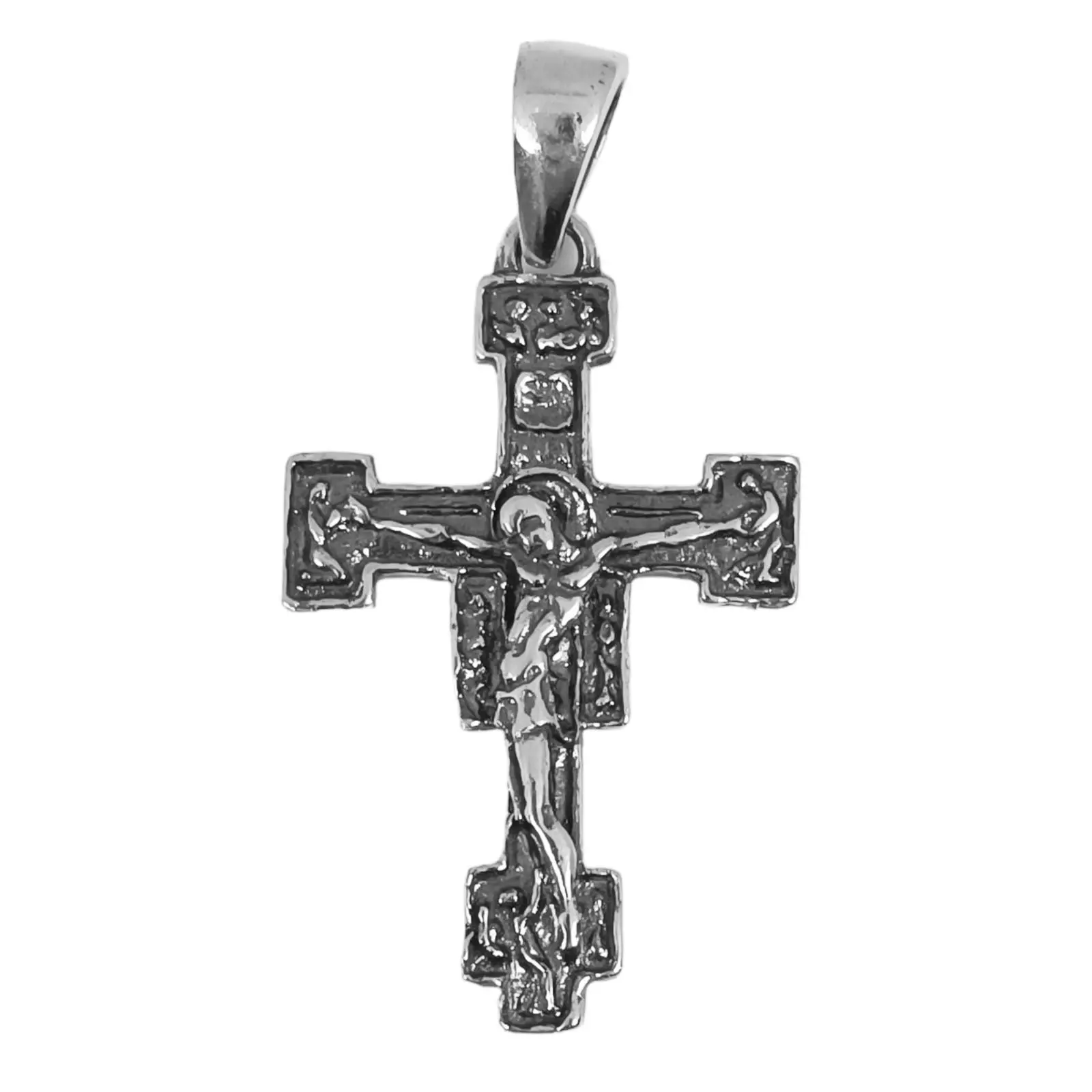 les trésors de lily Pendentif Argent 'Crucifix' argenté vieilli (orthodoxe) 28x20 mm [S0455]