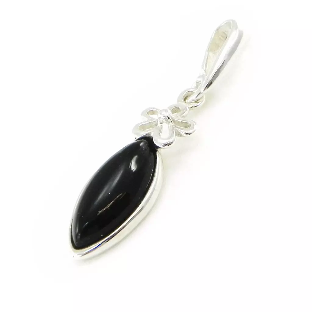 les trésors de lily Pendentif Argent 'Déesse Noir de Jais' noir argenté (rhodié) 30x7 mm [I8903]