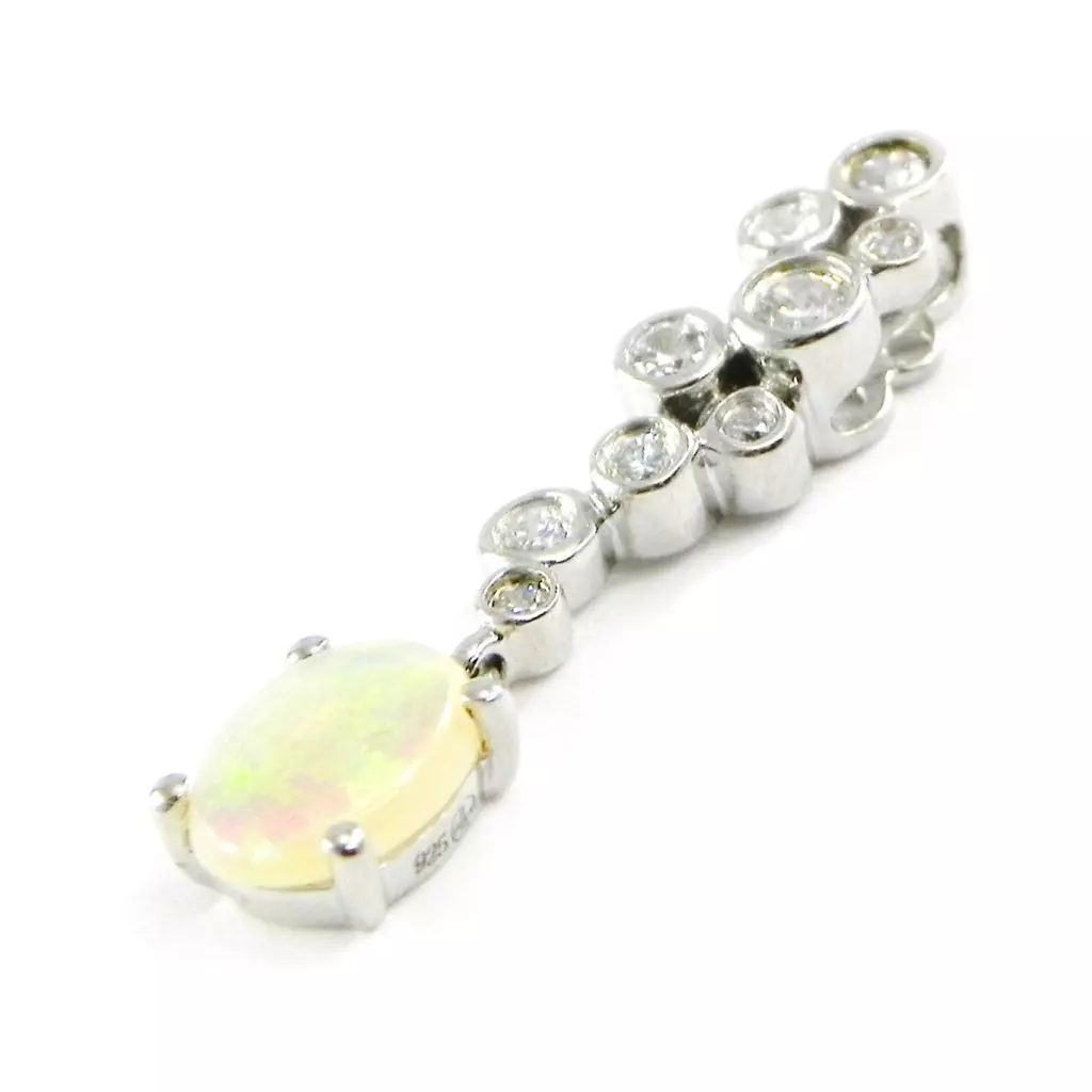 les trésors de lily Pendentif Argent 'Déesse Opale' Blanc argenté (rhodié) 27x6 mm [F6063]