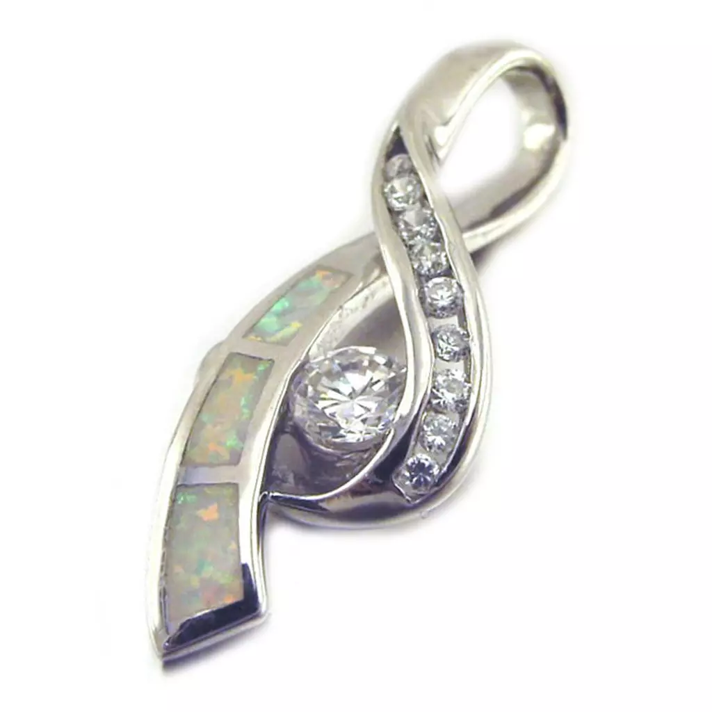les trésors de lily Pendentif Argent 'Déesse Opale' Blanc argenté (rhodié) 30x12 mm [E8649]