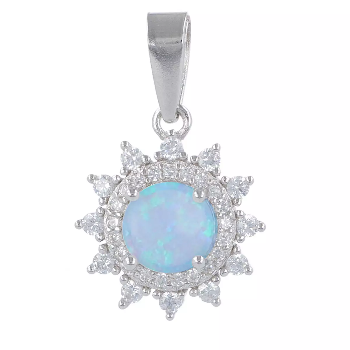 les trésors de lily Pendentif Argent 'Déesse Opale' bleu blanc argenté (rhodié) 13 mm [R4796]