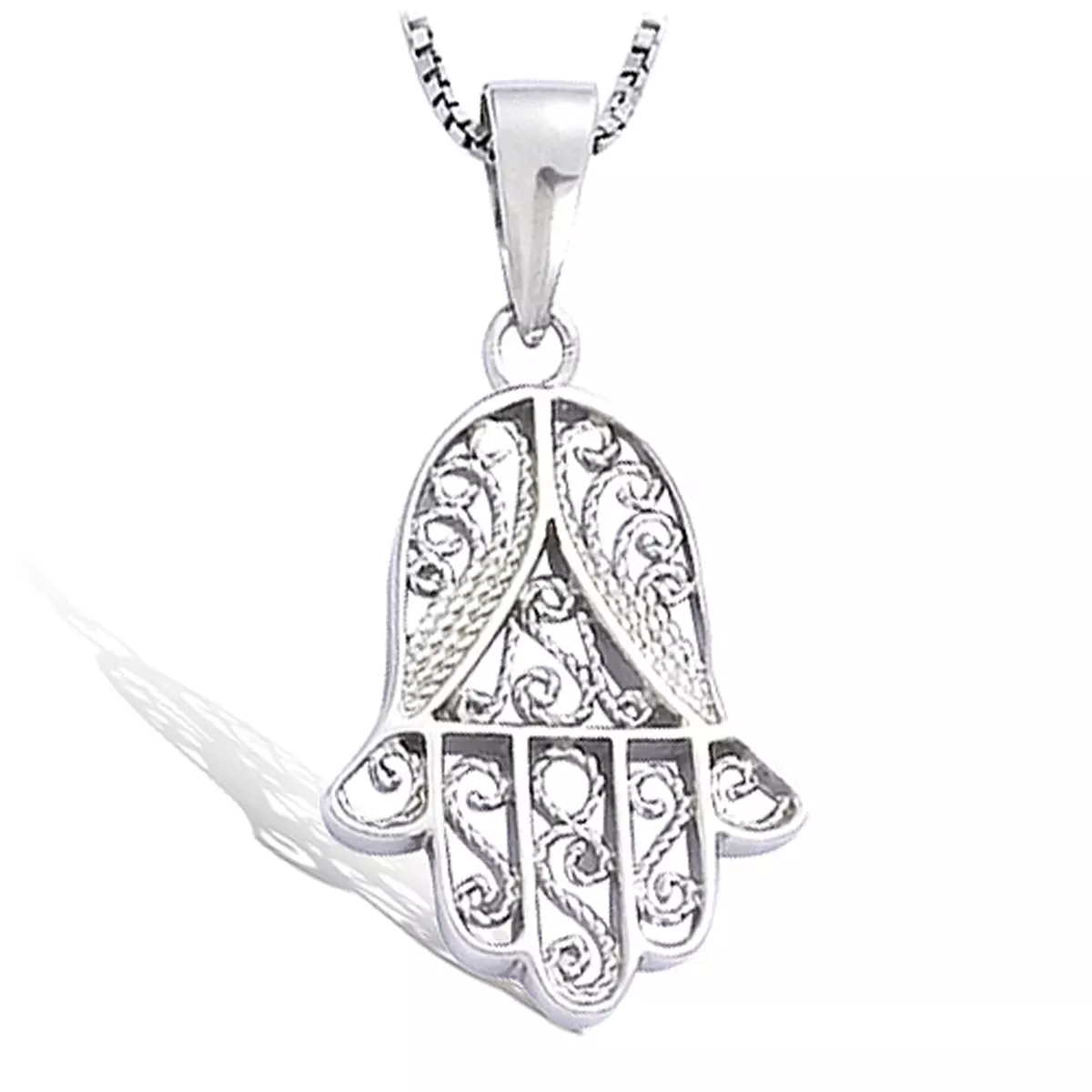 les trésors de lily Pendentif argent 'Main de Fatma' argenté (rhodié) 21x16 mm [I3977]
