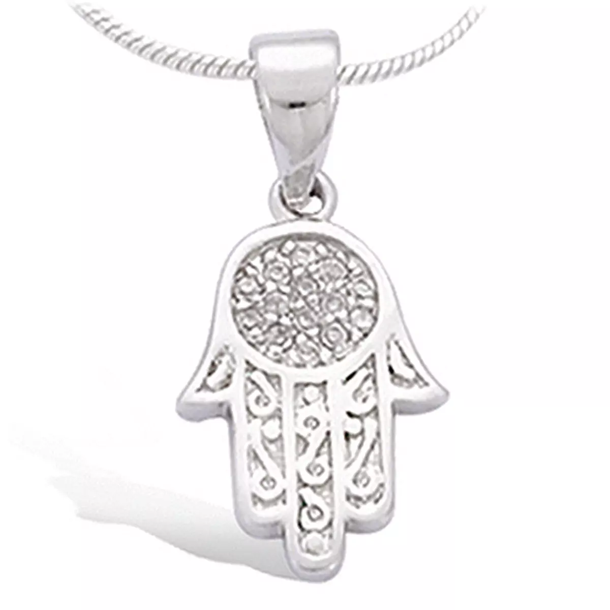 les trésors de lily Pendentif argent 'Main de Fatma' blanc argenté (rhodié) 14x9 mm [I3601]